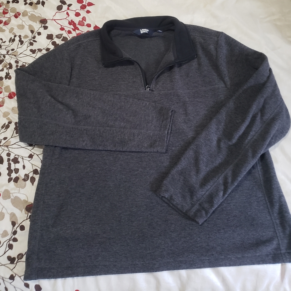 Lands End Men's Quarter Zip Heather Grey Fleece Pullover Size XL